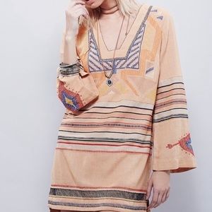 Free People Sundown embroidered linen tunic dress